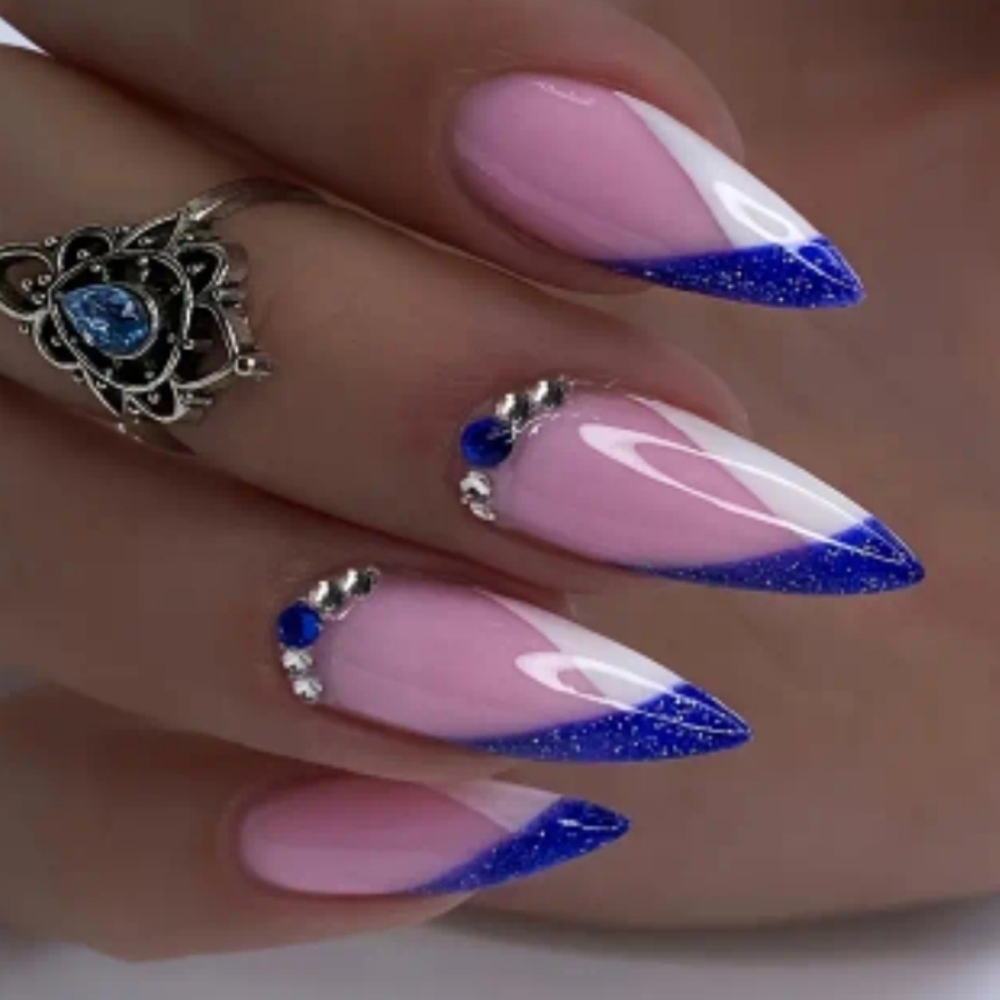 🔥3/$21 Blueish/Purple with Gem Accents Press on False nails